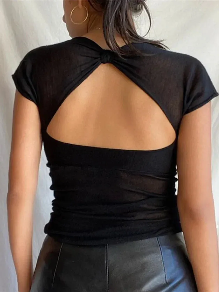 Square Collar Crop Top with Backless Design