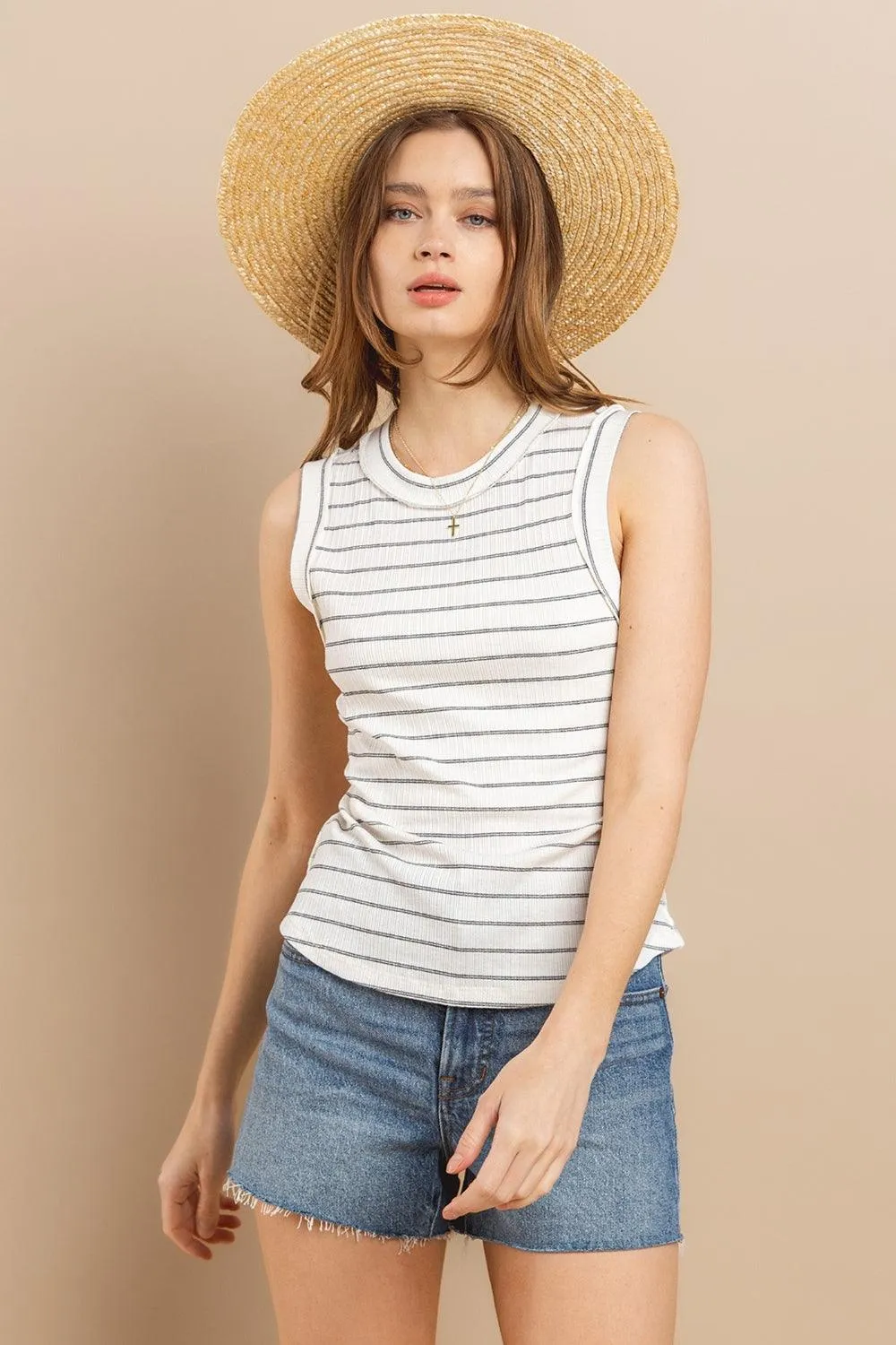 Striped Round Neck Tank Top