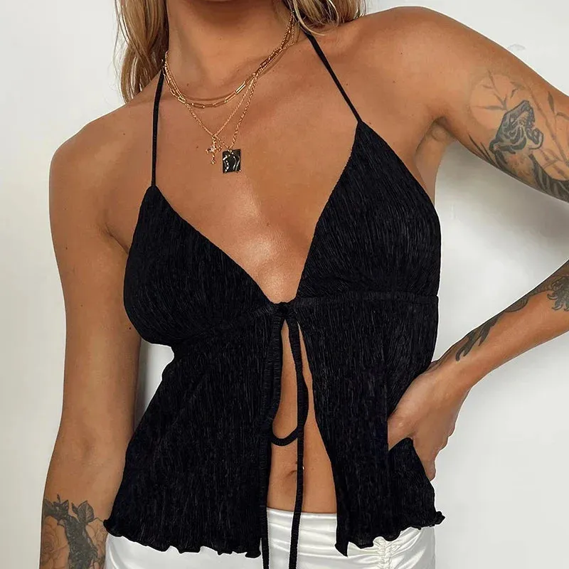 Summer Y2K Halterneck Color Sleeveless Crop Top Streetwear Crop Top