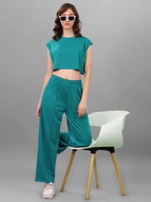 SXV Tealgreen Trouser with Crop Top Coords Set