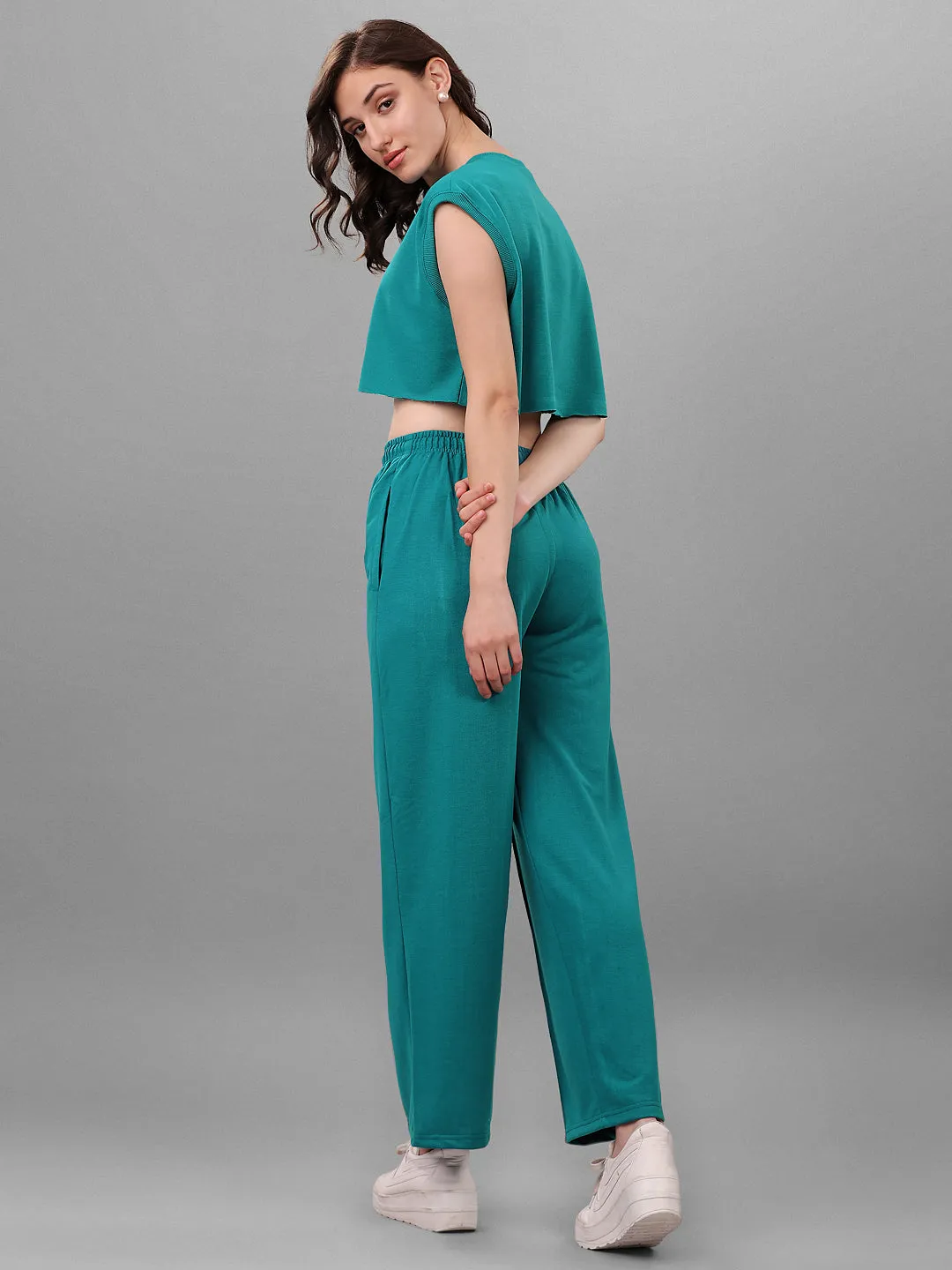 SXV Tealgreen Trouser with Crop Top Coords Set