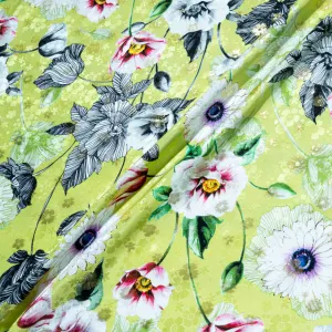 Wild Floral Printed Green Metallic Silk Jacquard