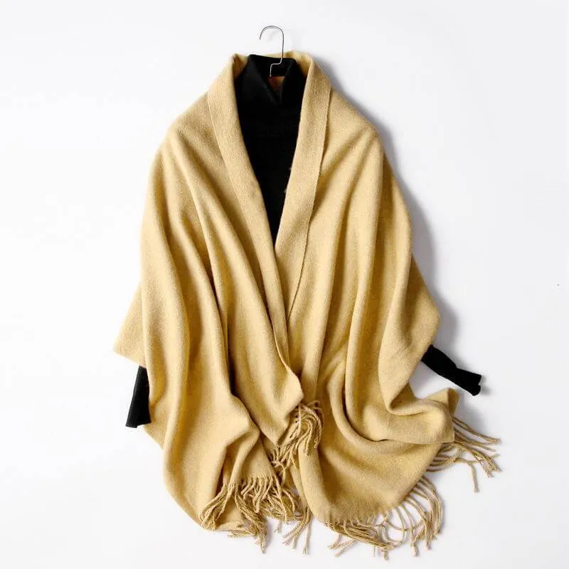 Women's Autumn And Winter Long Plus Fleece Scarf Air Conditioning Warm Tassel Shawl Thick Wool Scarf