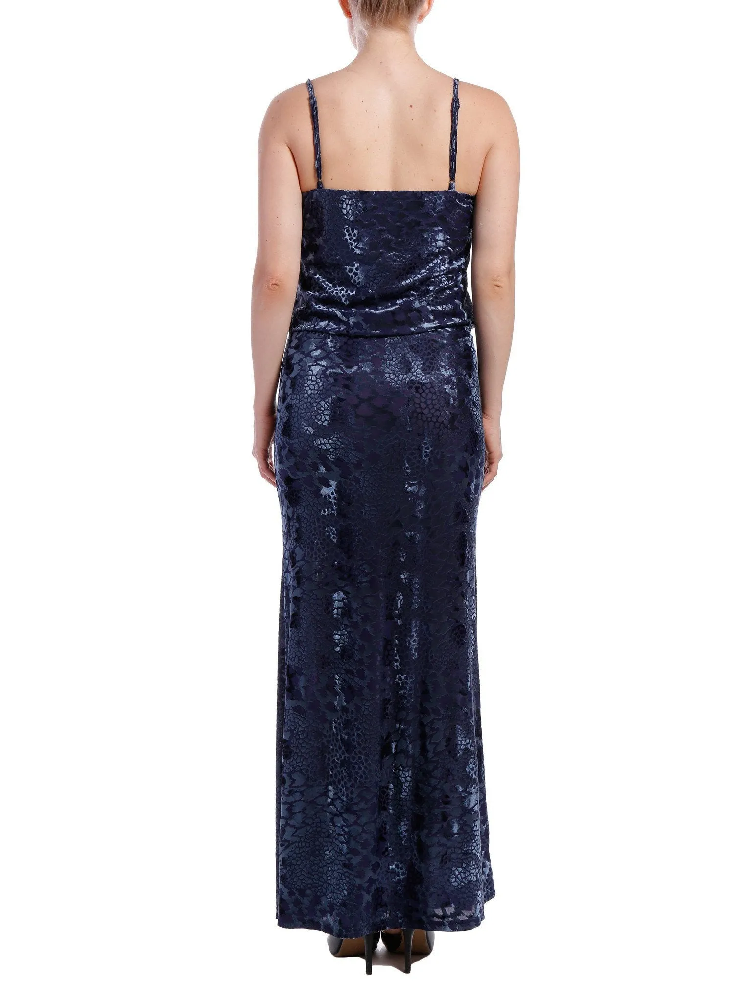 Women's Velvet Burnout Blouson Maxi Dress - Midnight Blue Scales