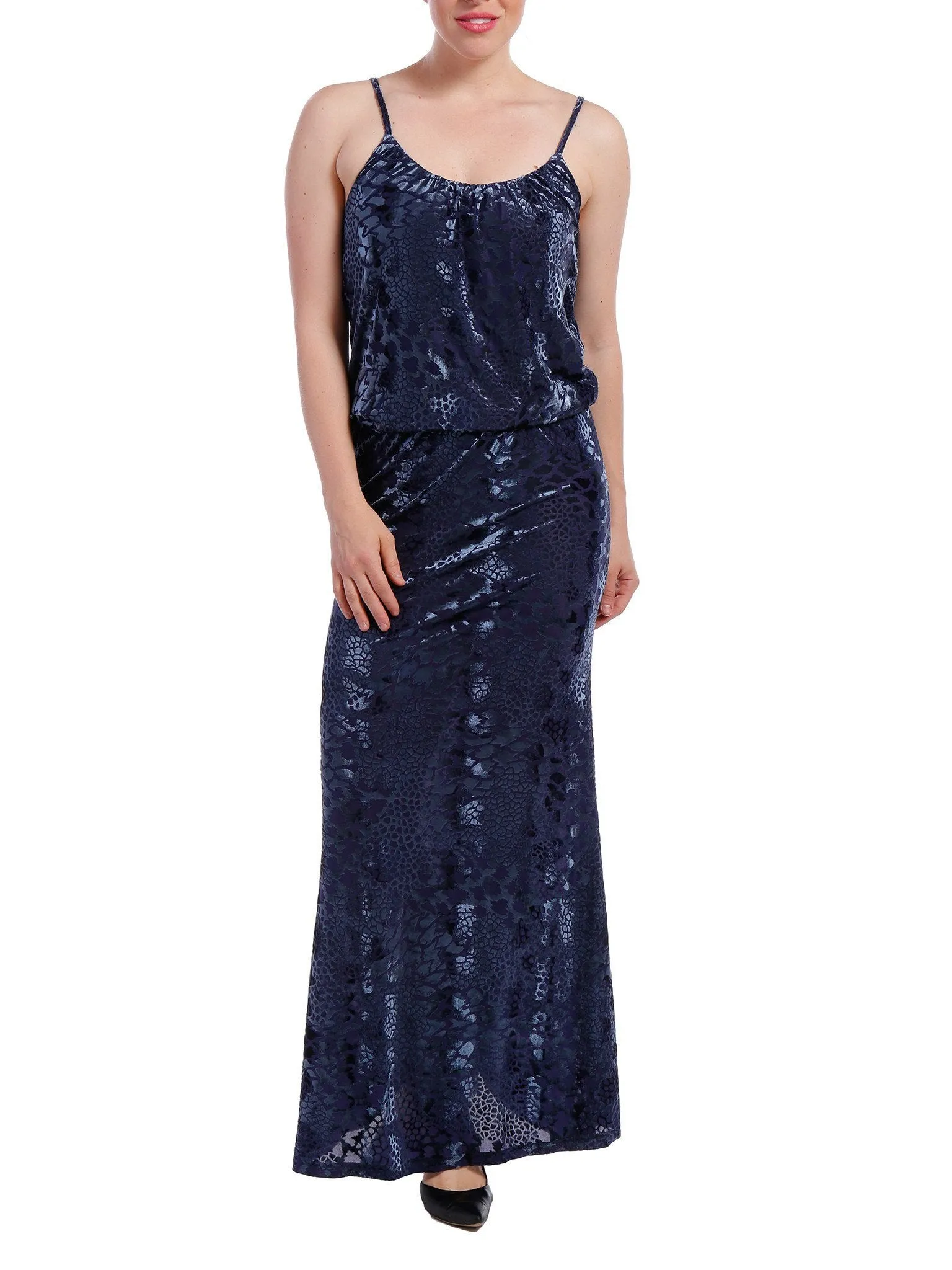 Women's Velvet Burnout Blouson Maxi Dress - Midnight Blue Scales